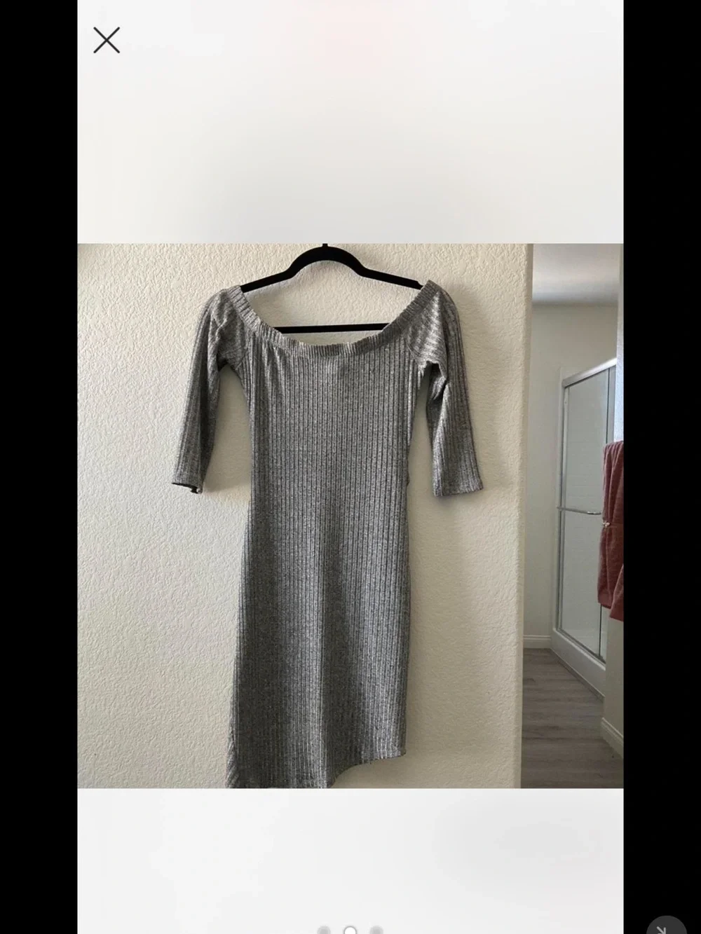 Fashion Magazine Silver Ribbed Off-Shoulder Midi Dress